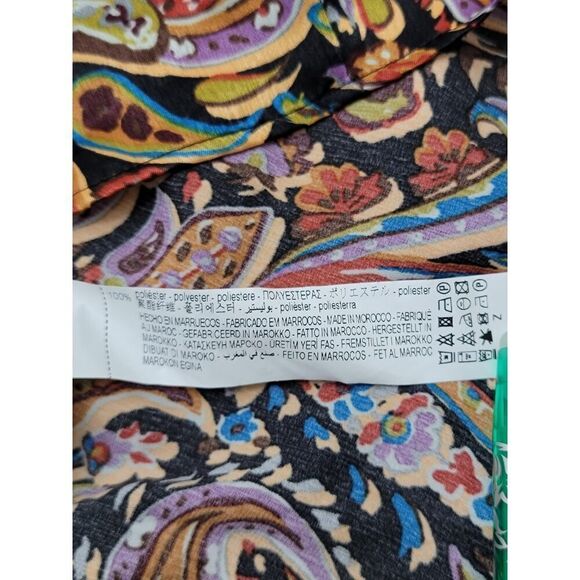 Zara Boho Paisley Mini Dress Long Sleeve Gold Details V Neck Multicolor Size L - Picture 11 of 16